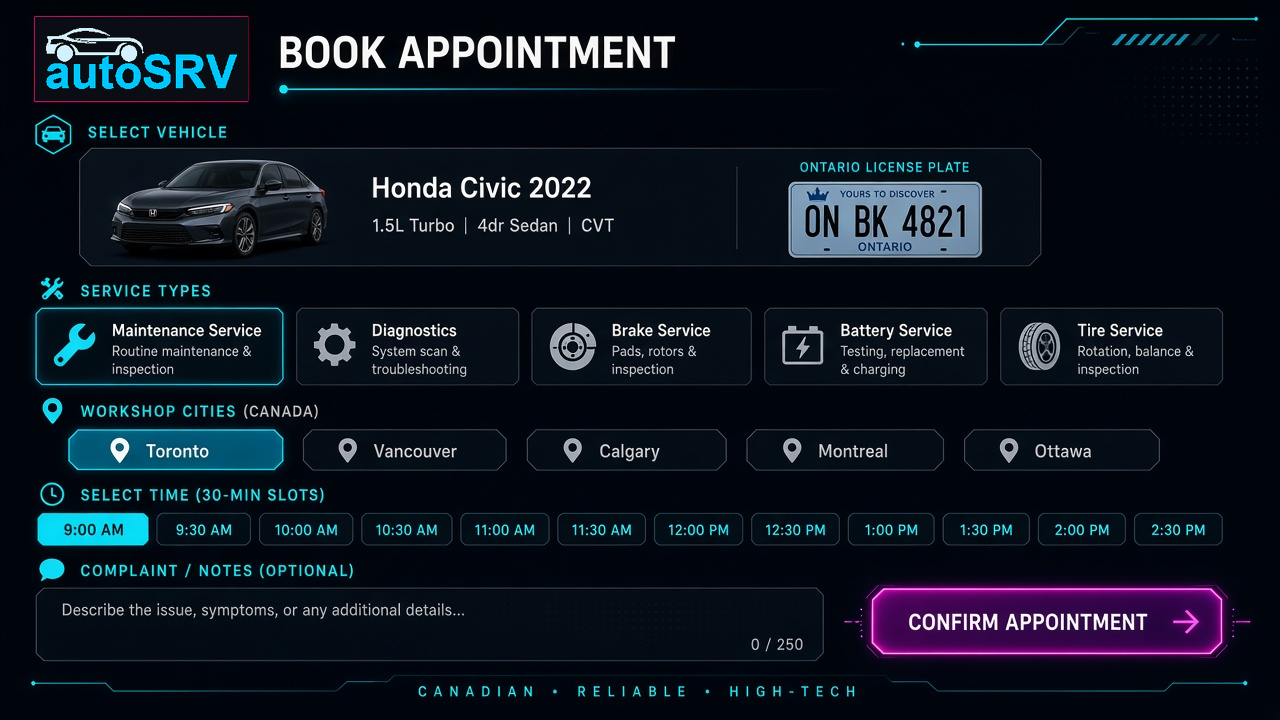 AutoSRV book appointment screen