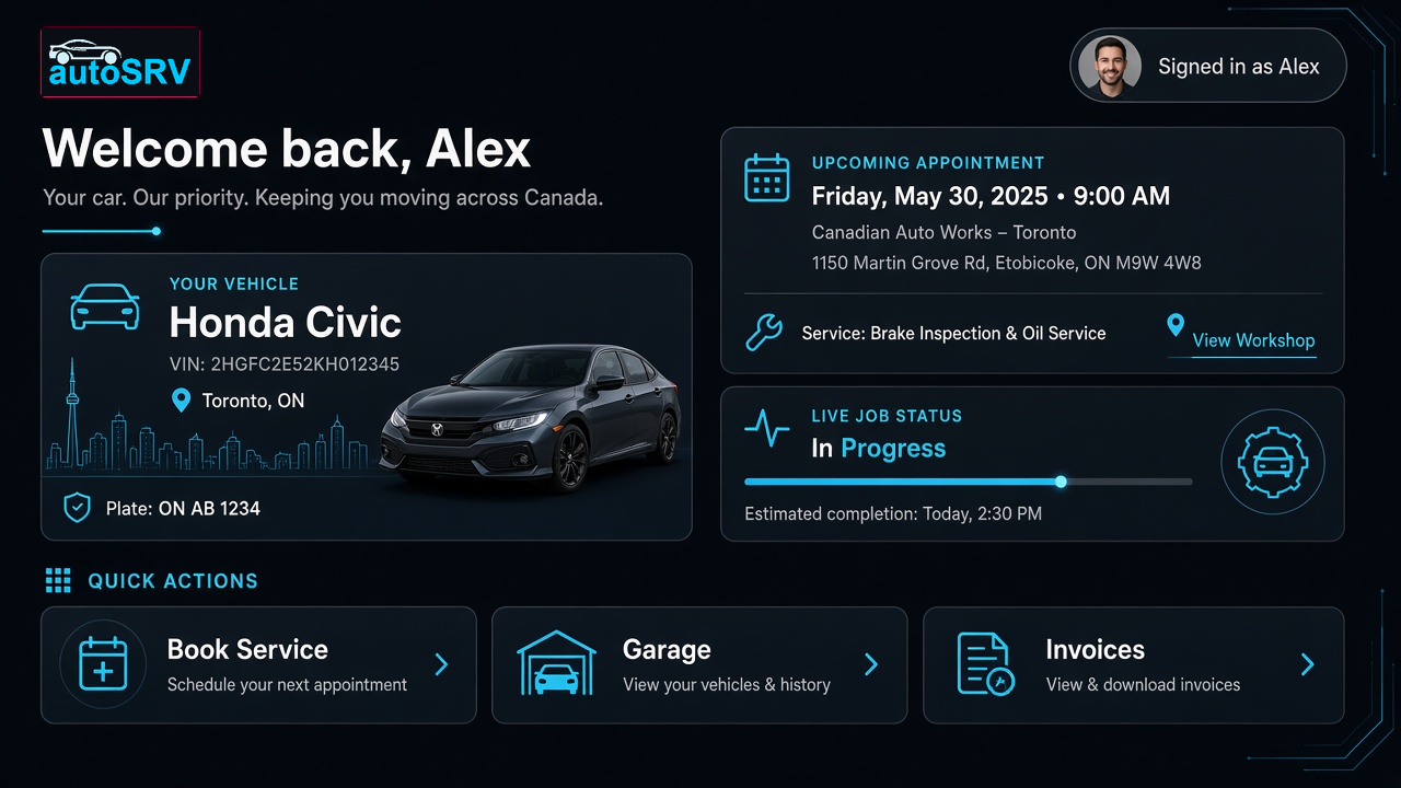 AutoSRV customer home dashboard