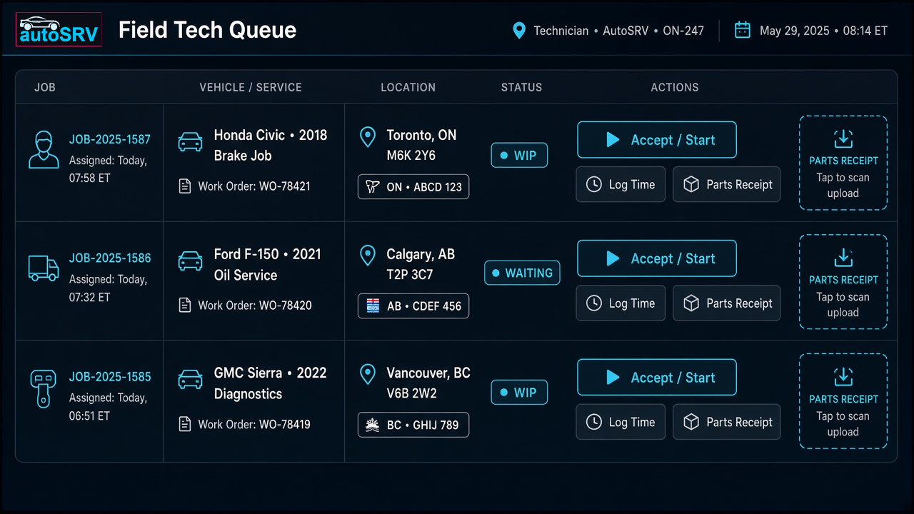 AutoSRV field technician queue