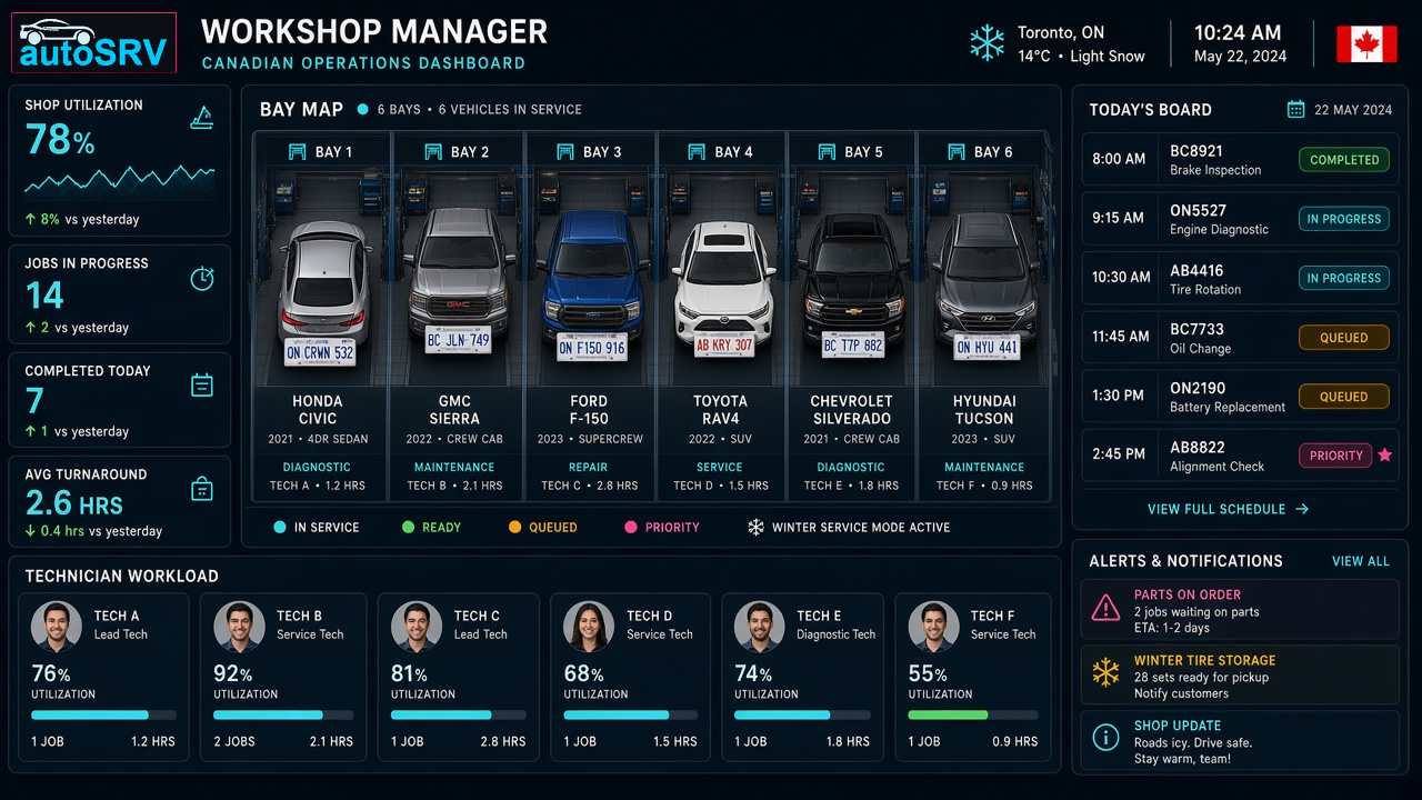 AutoSRV workshop manager dashboard